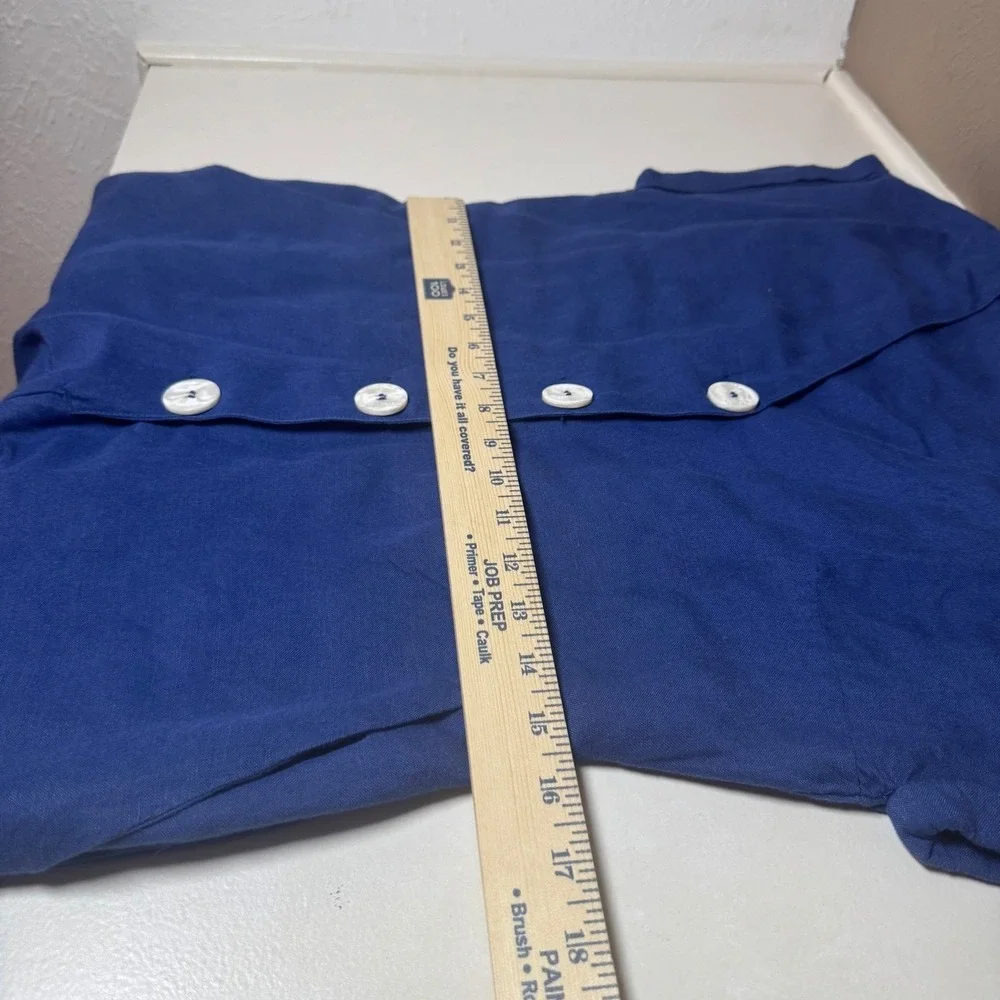 Mango MNG Basics Blue Linen Blend Button Front Romper‎ Tie Waist Women Size 4 S
